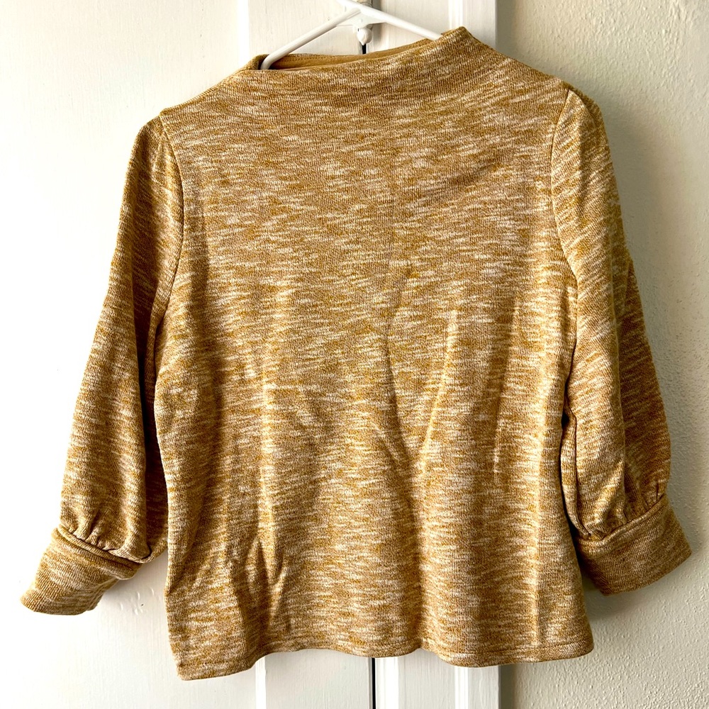 Women Madewell XS Sweater Sweatshirt Gold Yellow Fleck Hits at Hip Puff Sleeve